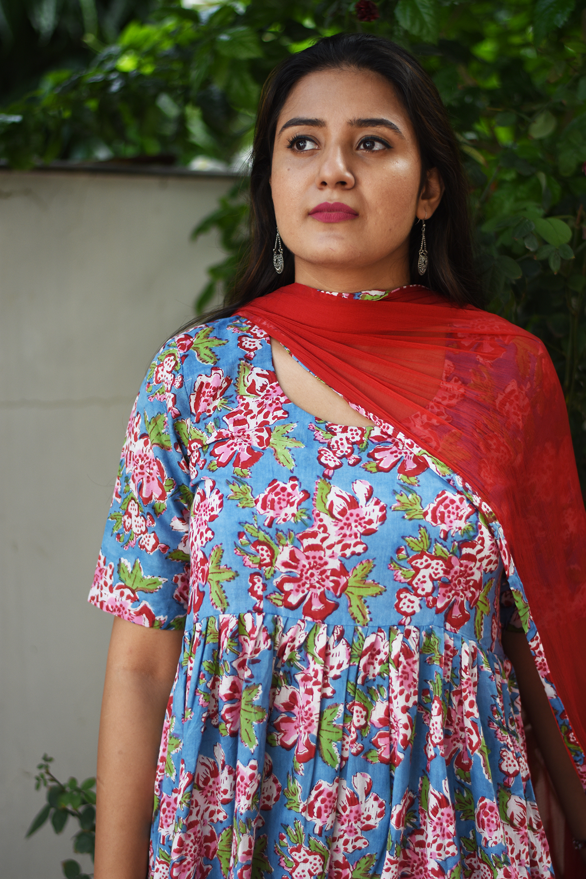 SHABNAM : Sanganeri Hand Block Print Blue & Pink Floral Anarkali With ...
